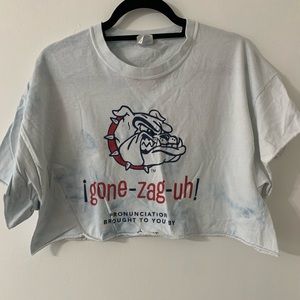 Gonzaga Crop Top, White with Light Blue Tie Dye, SIZE XL